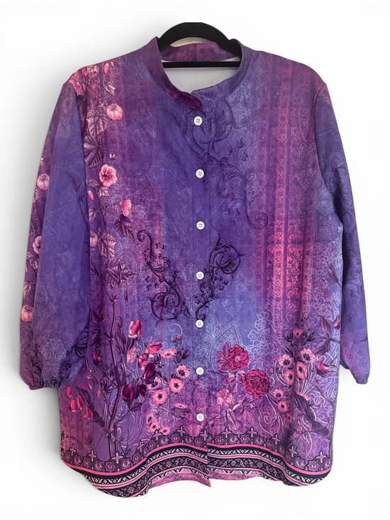 SHEIN Tops - SHEIN Purple Floral Button Front Blouse Size M